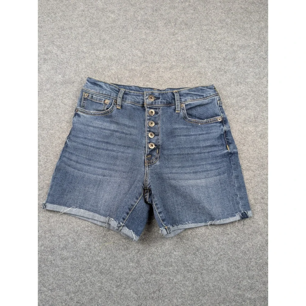 Ella Moss Womens Cuffed Midishort Button Fly Denim Shorts Blue Size 27